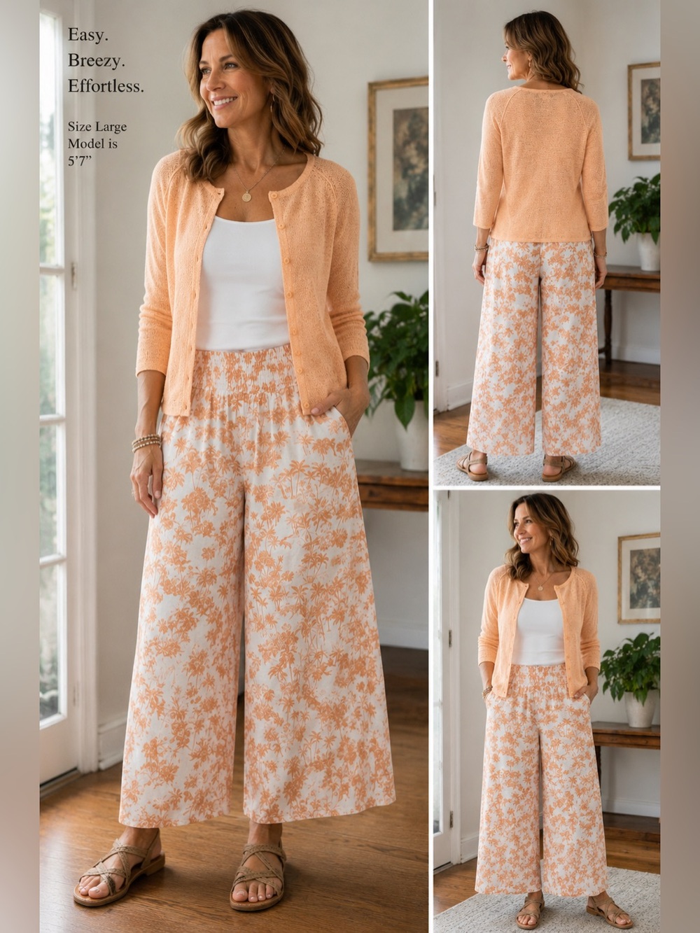 Sigrid Olsen Peach Open Weave Lightweight Cotton Blend Button Front Cardigan M